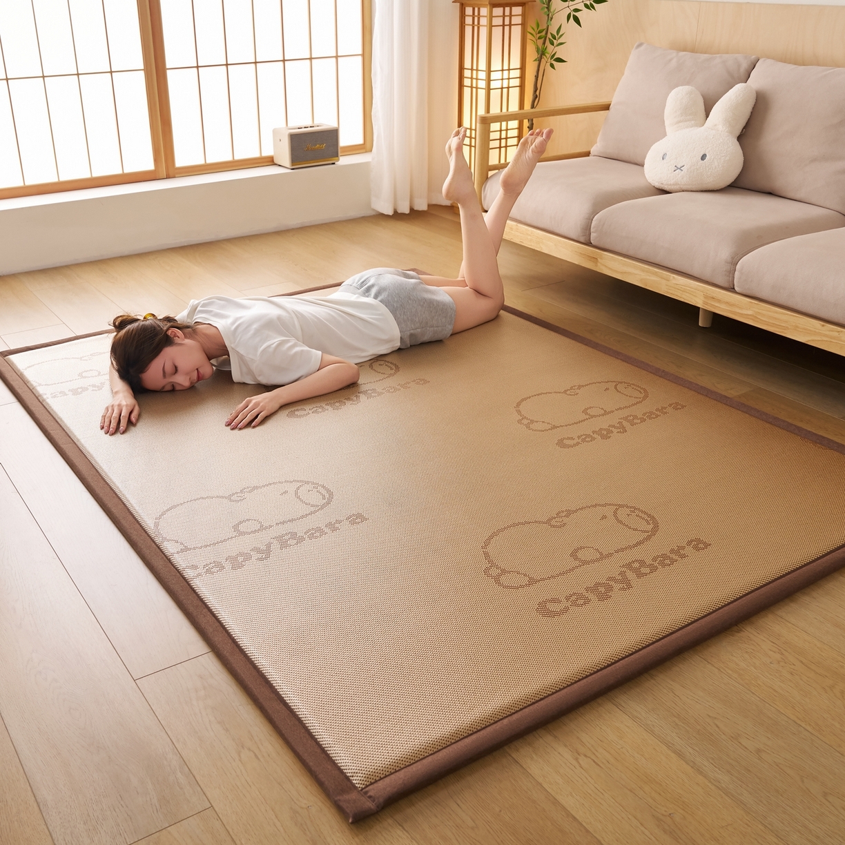 91家纺网 家纺一手货源 找家纺 鹿辉家居（原吉欧力） 2026新款多功能凉感冰藤床垫藤席地垫-地铺席 卡皮巴拉棕