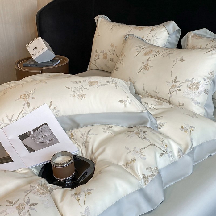 91家纺网 家纺一手货源 找家纺 慕晨 2026新款大宽边高级简奢款凉感天丝莱赛尔数码印花丝滑丝绸四件套直播热款 妍艺 黄