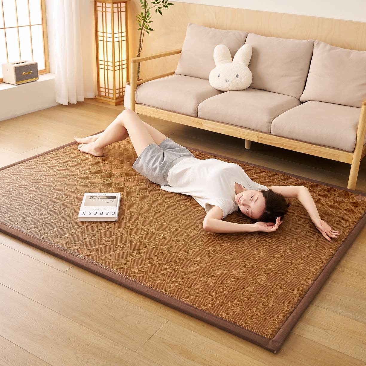 91家纺网 家纺一手货源 找家纺 鹿辉家居（原吉欧力） 2026新款多功能凉感冰藤床垫藤席地垫-地铺席 经典回纹