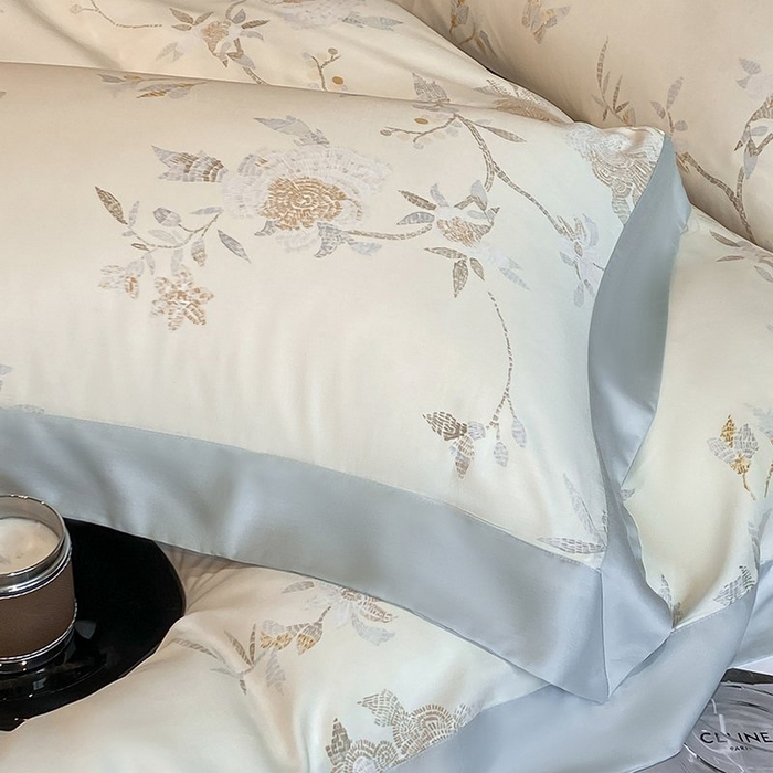 91家纺网 家纺一手货源 找家纺 慕晨 2026新款大宽边高级简奢款凉感天丝莱赛尔数码印花丝滑丝绸四件套直播热款 妍艺 黄