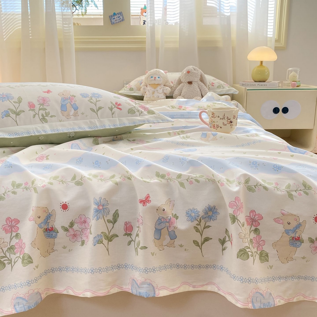 91家纺网 家纺一手货源 找家纺 女子家纺 2026新款全棉印花小清新系列-单床单 兔兔乐园