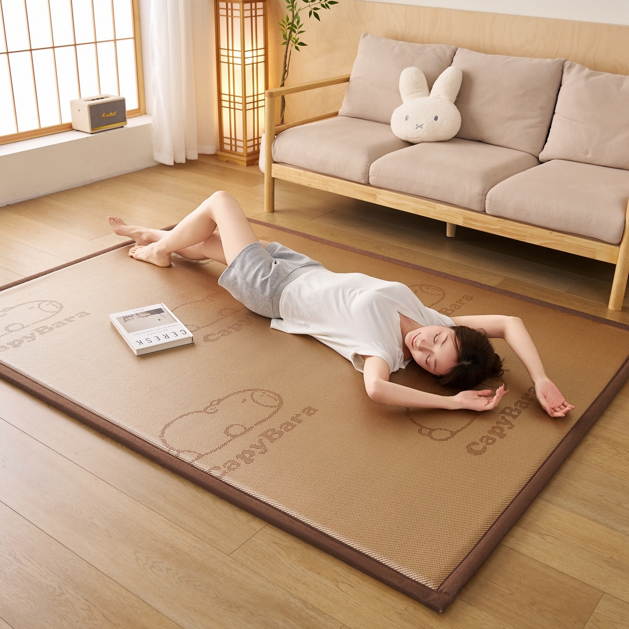 91家纺网 家纺一手货源 找家纺 鹿辉家居（原吉欧力） 2026新款多功能凉感冰藤床垫藤席地垫-地铺席 卡皮巴拉棕