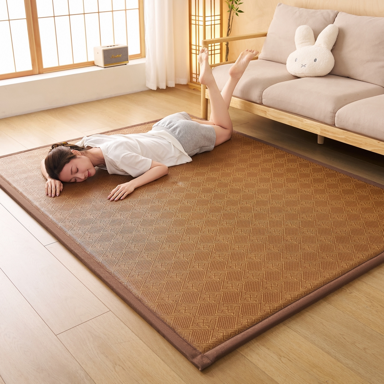 91家纺网 家纺一手货源 找家纺 鹿辉家居（原吉欧力） 2026新款多功能凉感冰藤床垫藤席地垫-地铺席 经典回纹