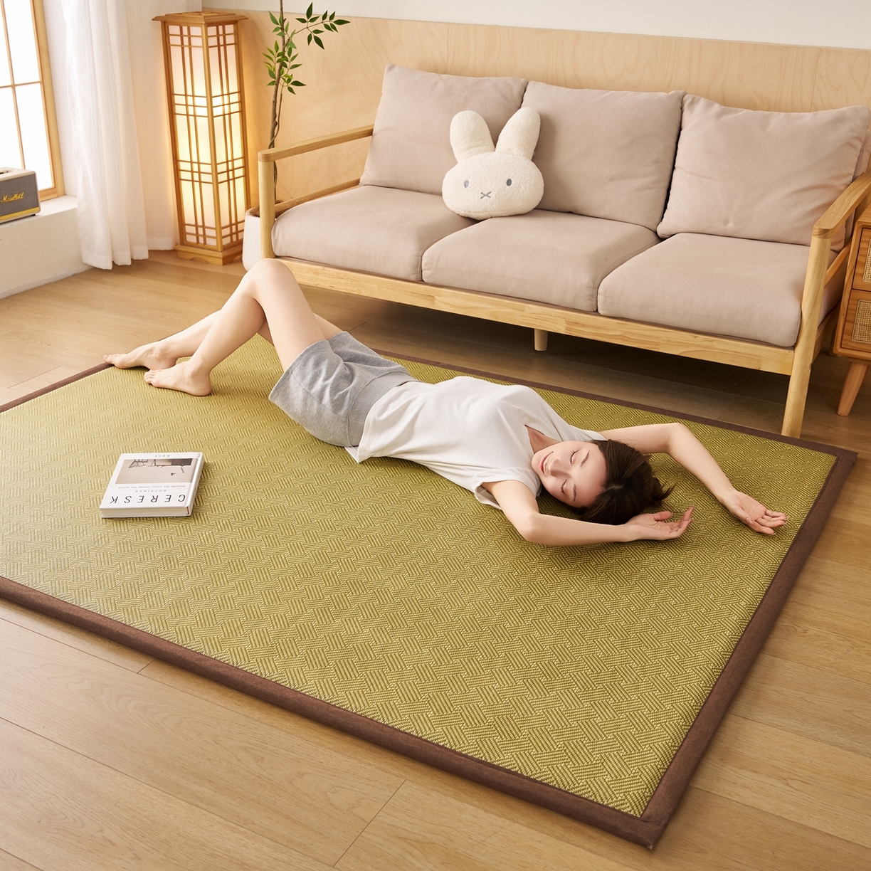 91家纺网 家纺一手货源 找家纺 鹿辉家居（原吉欧力） 2026新款多功能凉感冰藤床垫藤席地垫-地铺席 饼干花绿