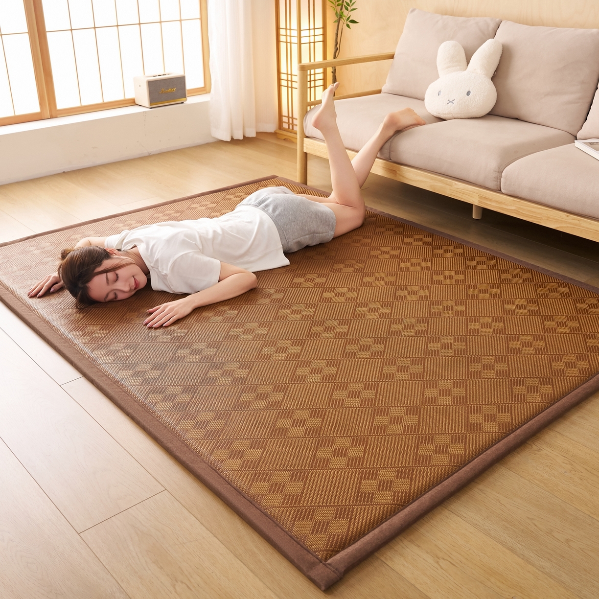 91家纺网 家纺一手货源 找家纺 鹿辉家居（原吉欧力） 2026新款多功能凉感冰藤床垫藤席地垫-地铺席 九宫格