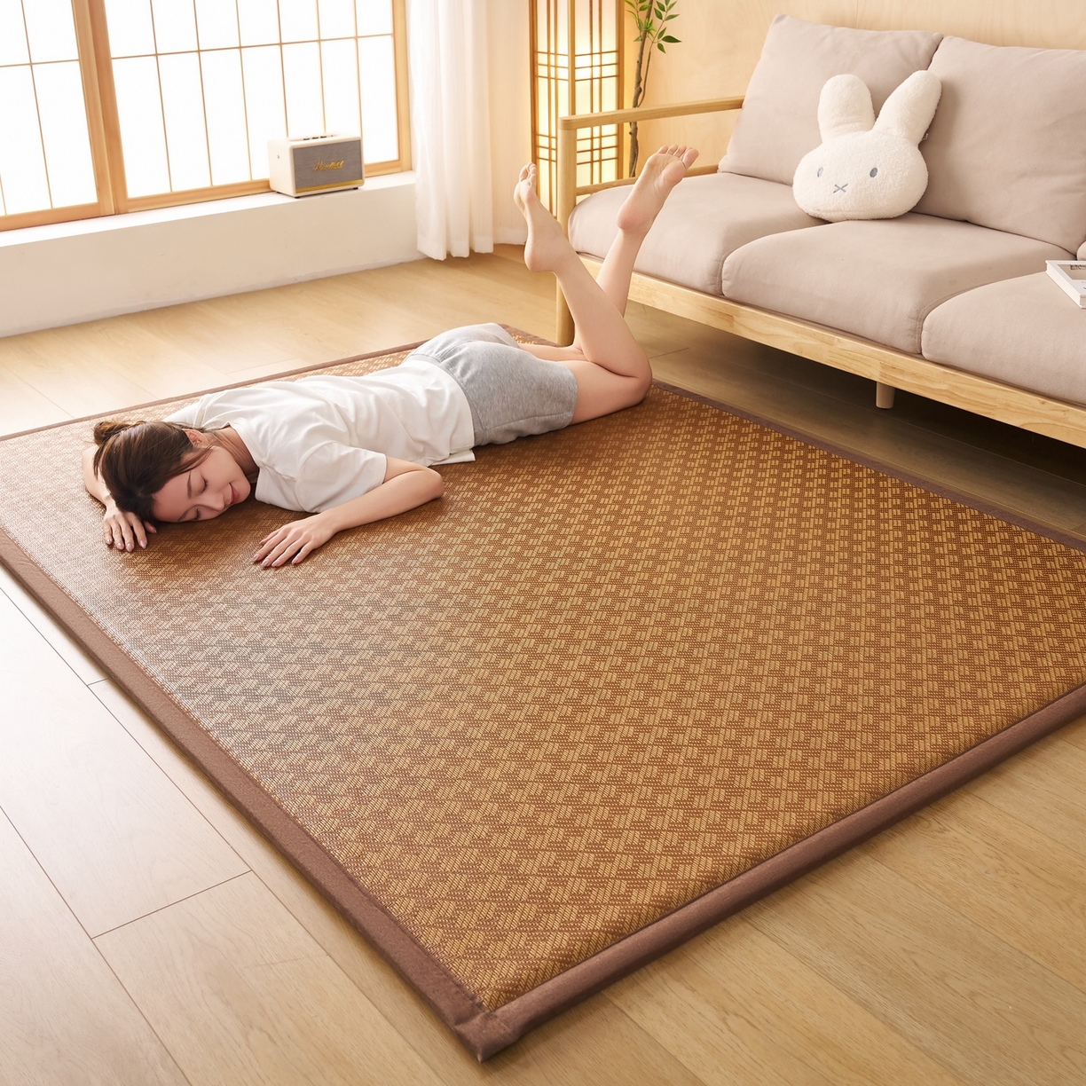 91家纺网 家纺一手货源 找家纺 鹿辉家居（原吉欧力） 2026新款多功能凉感冰藤床垫藤席地垫-地铺席 节节高