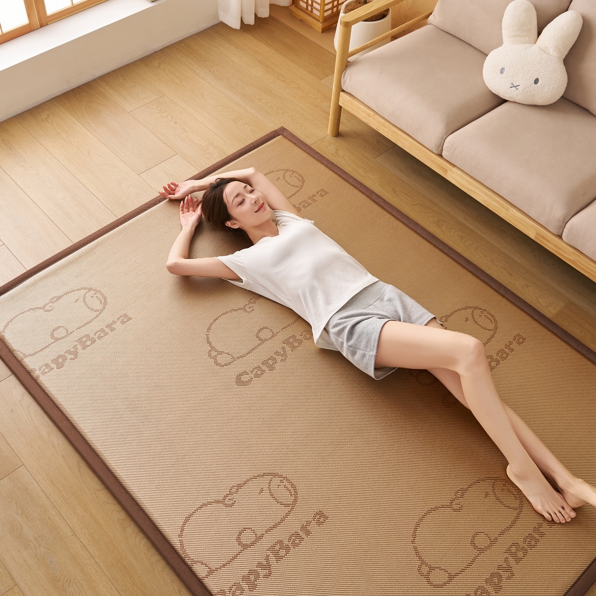 91家纺网 家纺一手货源 找家纺 鹿辉家居（原吉欧力） 2026新款多功能凉感冰藤床垫藤席地垫-地铺席 卡皮巴拉棕