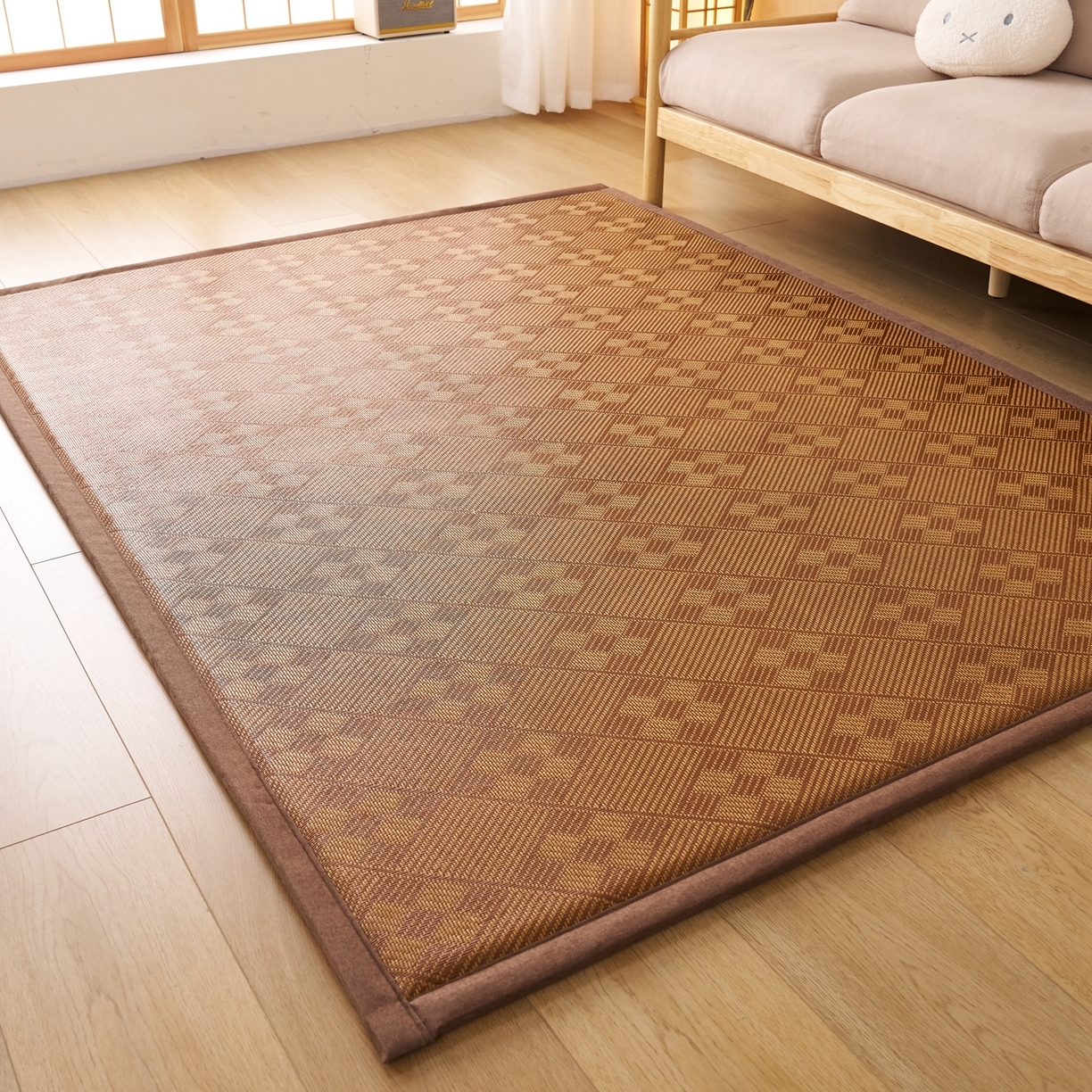 91家纺网 家纺一手货源 找家纺 鹿辉家居（原吉欧力） 2026新款多功能凉感冰藤床垫藤席地垫-地铺席 九宫格