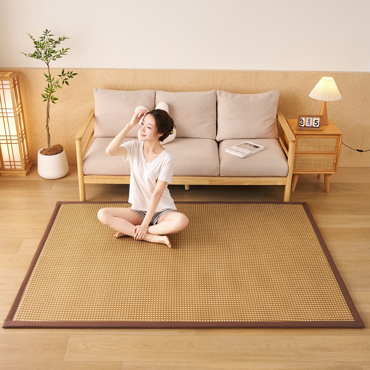 91家纺网 家纺一手货源 找家纺 鹿辉家居（原吉欧力） 2026新款多功能凉感冰藤床垫藤席地垫-地铺席 经典小方格