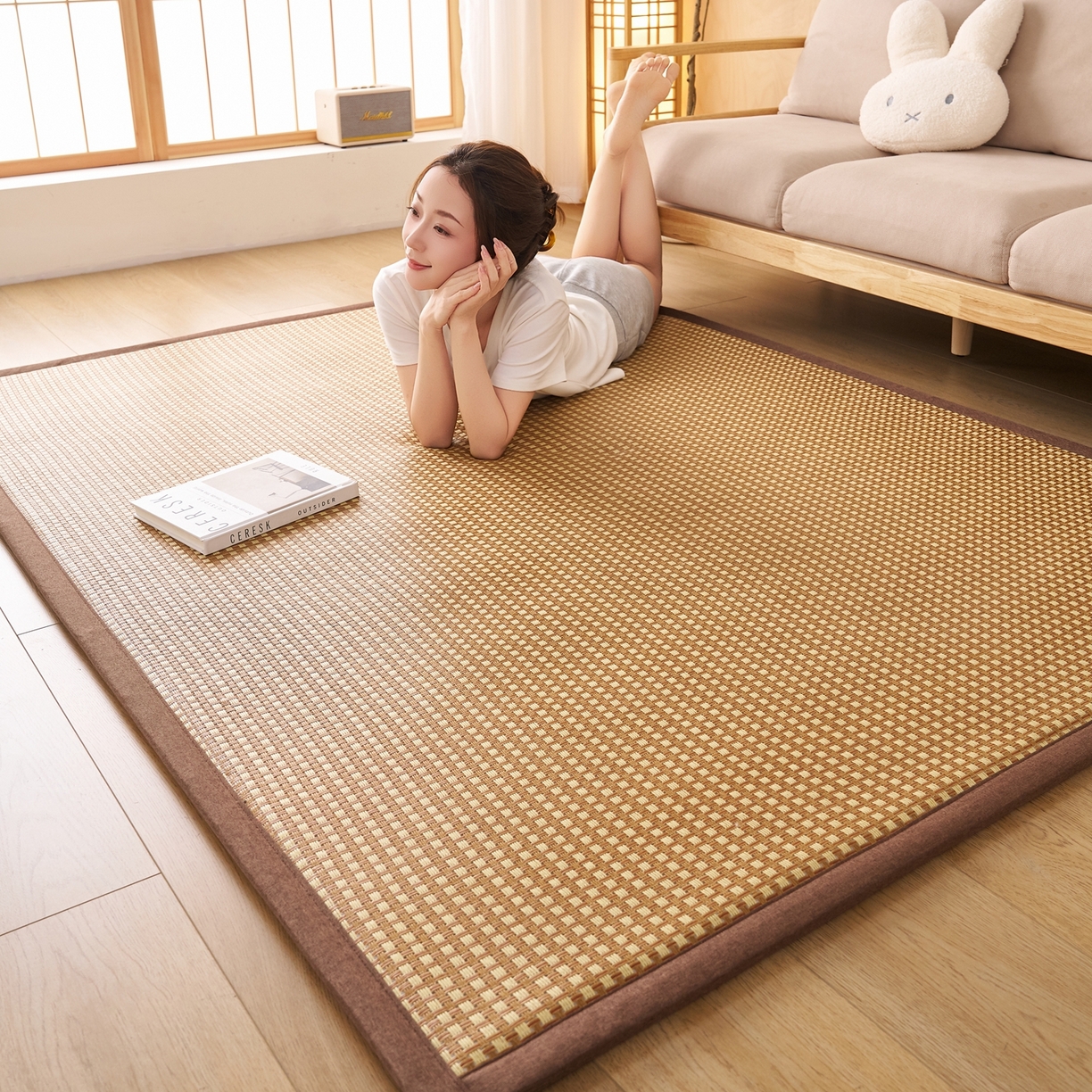 91家纺网 家纺一手货源 找家纺 鹿辉家居（原吉欧力） 2026新款多功能凉感冰藤床垫藤席地垫-地铺席 经典小方格
