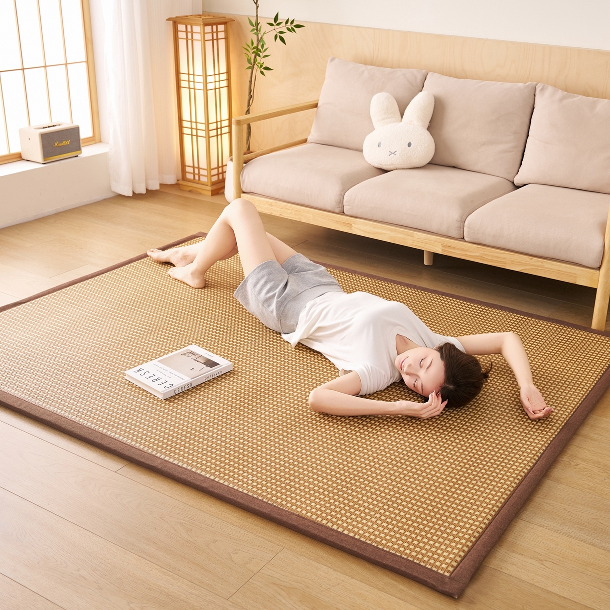 91家纺网 家纺一手货源 找家纺 鹿辉家居（原吉欧力） 2026新款多功能凉感冰藤床垫藤席地垫-地铺席 经典小方格