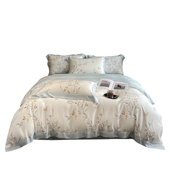 91家纺网 家纺一手货源 找家纺 慕晨 2026新款大宽边高级简奢款凉感天丝莱赛尔数码印花丝滑丝绸四件套直播热款 清雅