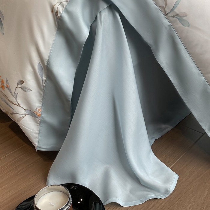 91家纺网 家纺一手货源 找家纺 慕晨 2026新款大宽边高级简奢款凉感天丝莱赛尔数码印花丝滑丝绸四件套直播热款 清雅