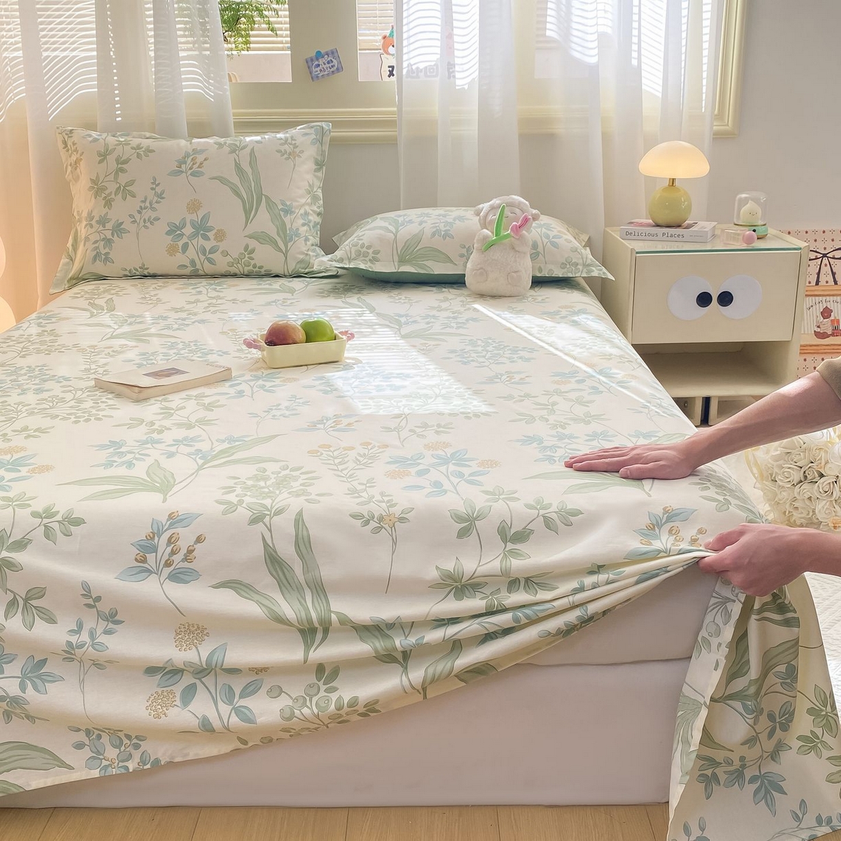 91家纺网 家纺一手货源 找家纺 女子家纺 2026新款全棉印花小清新系列-单床单 仙草