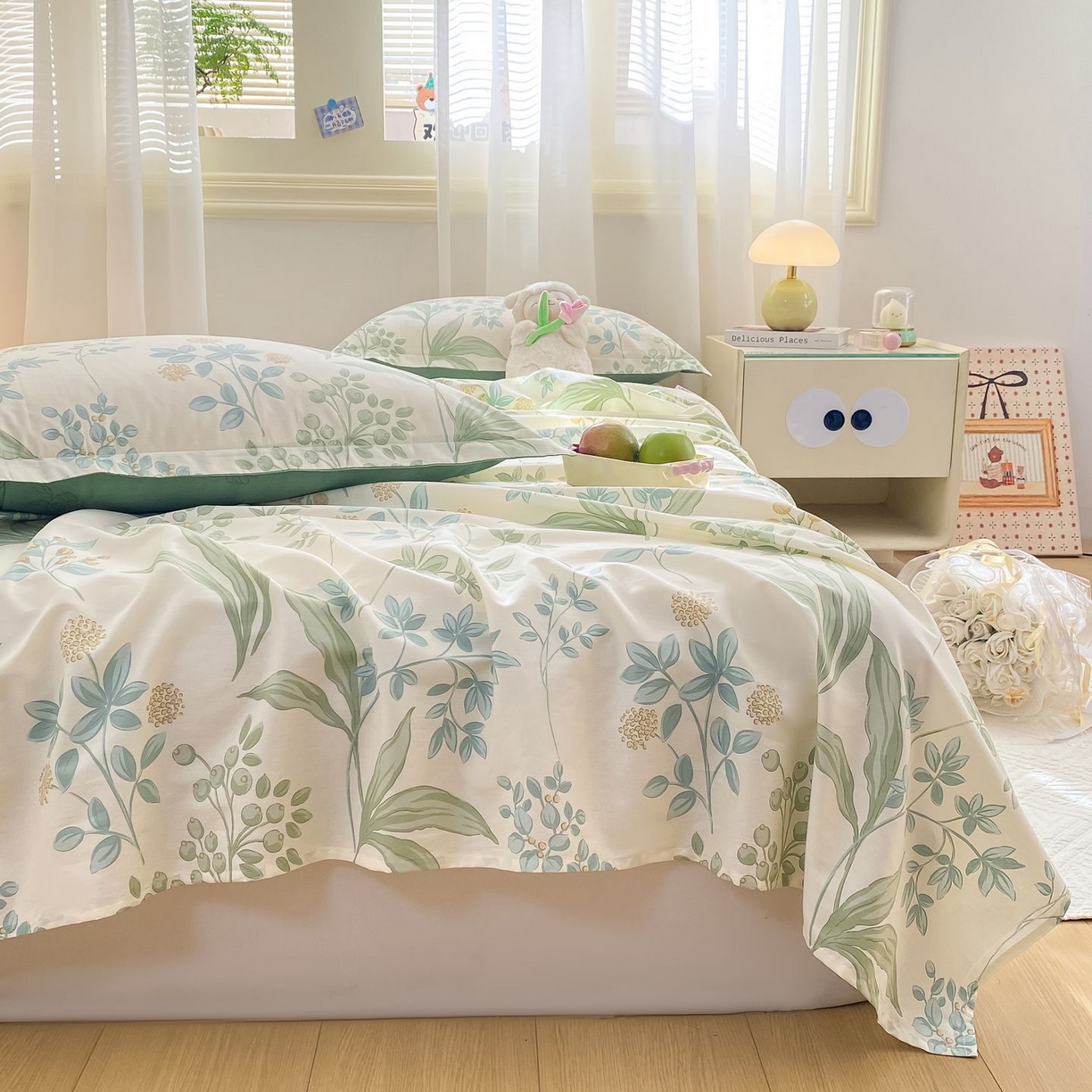 91家纺网 家纺一手货源 找家纺 女子家纺 2026新款全棉印花小清新系列-单床单 仙草