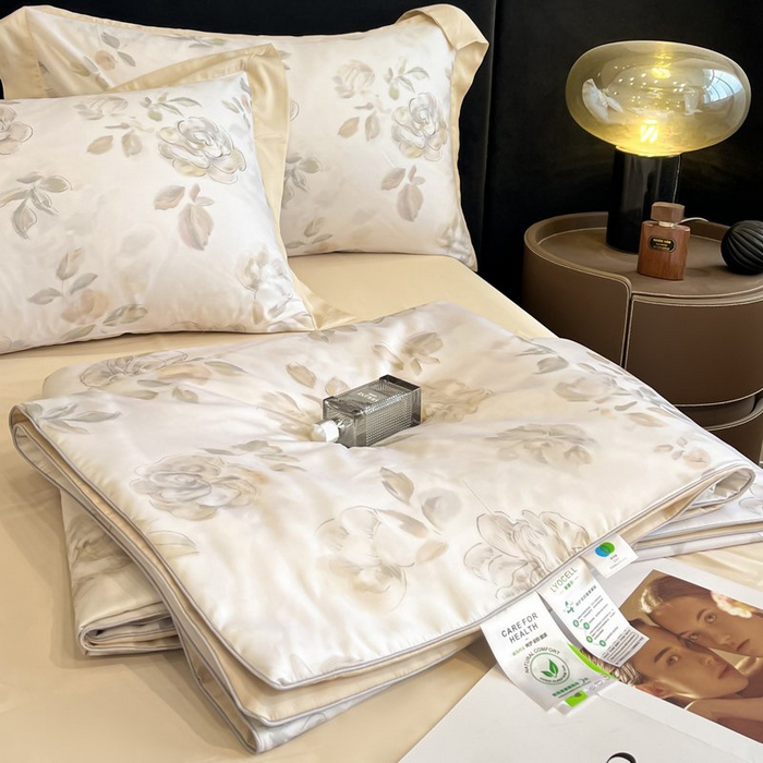 慕晨 2026新款大宽边天丝莱赛尔数码印花夏被四件套高级简奢款丝滑丝绸直播热款 蔓艺