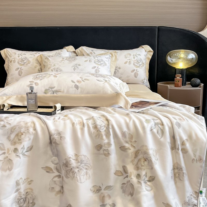 91家纺网 家纺一手货源 找家纺 慕晨 2026新款大宽边天丝莱赛尔数码印花夏被四件套高级简奢款丝滑丝绸直播热款 蔓艺