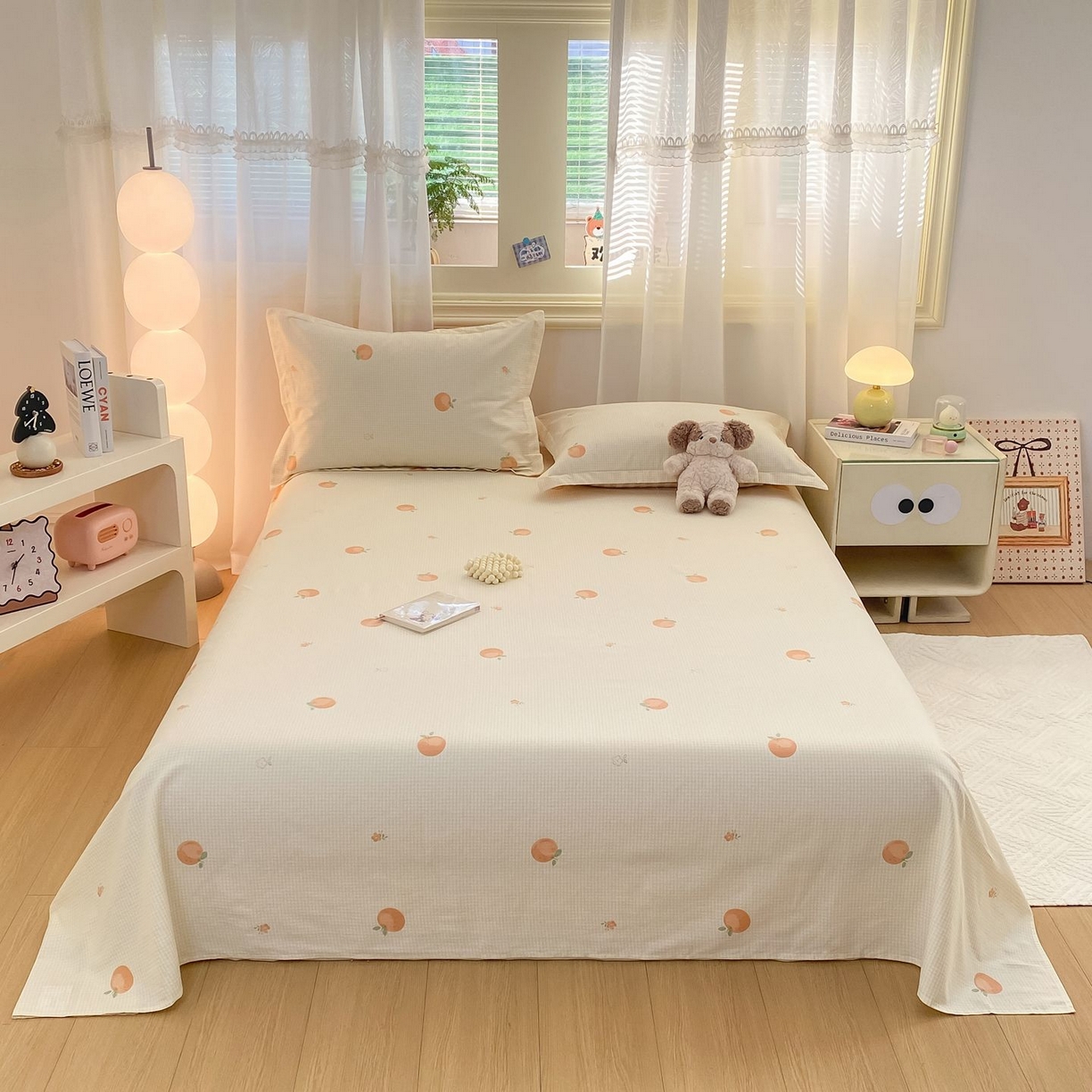 91家纺网 家纺一手货源 找家纺 女子家纺 2026新款全棉印花小清新系列-单床单 小橙橘