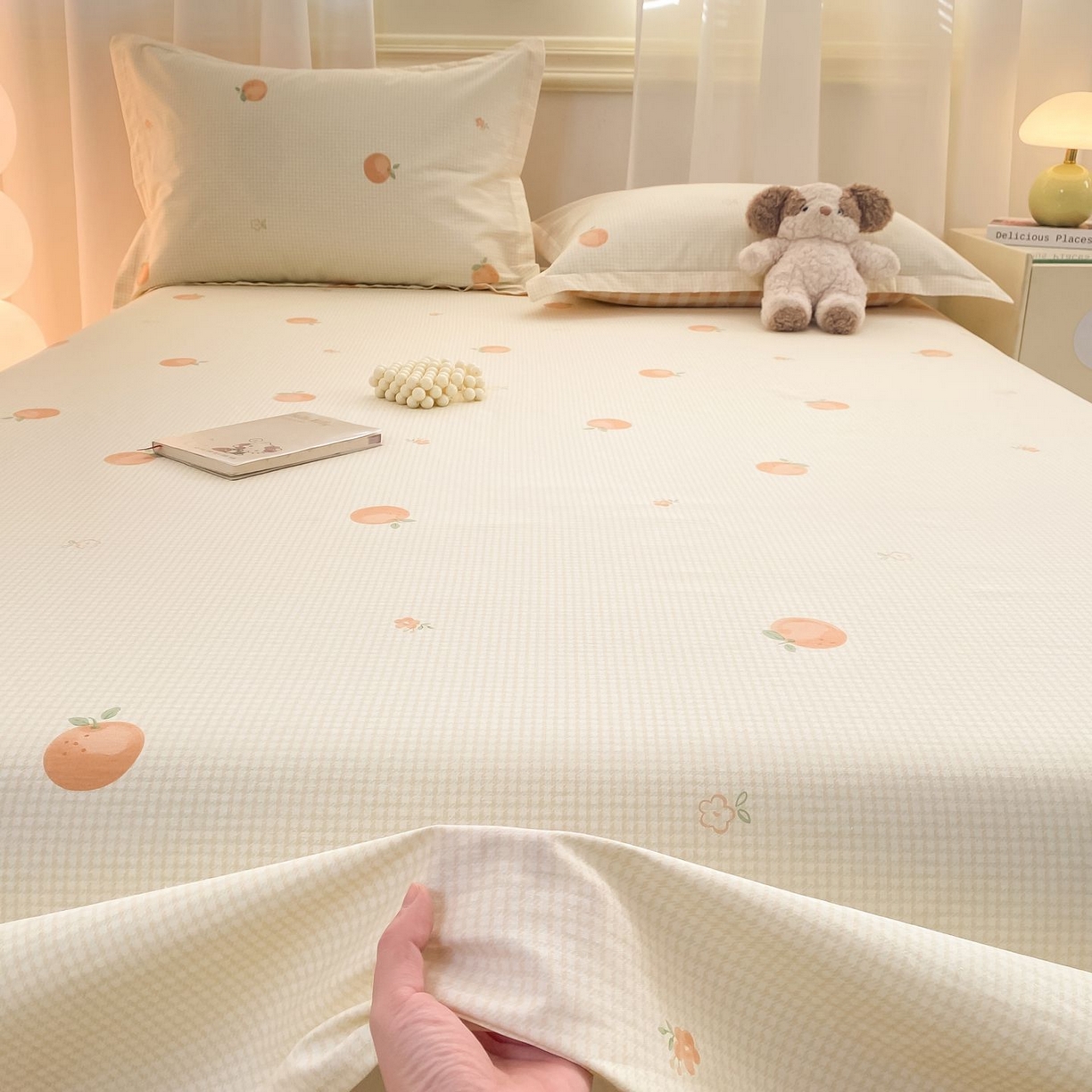 91家纺网 家纺一手货源 找家纺 女子家纺 2026新款全棉印花小清新系列-单床单 小橙橘