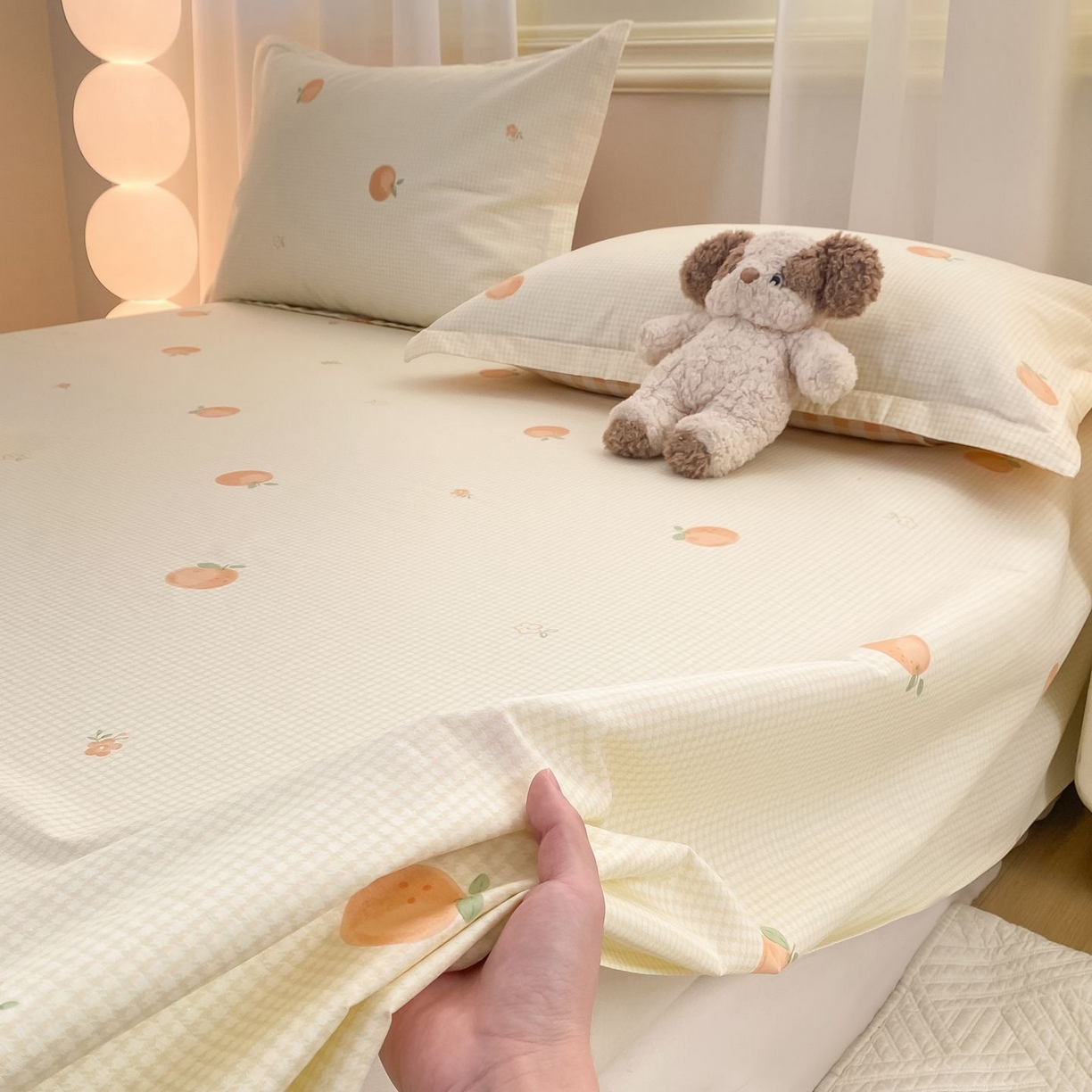 91家纺网 家纺一手货源 找家纺 女子家纺 2026新款全棉印花小清新系列-单床单 小橙橘