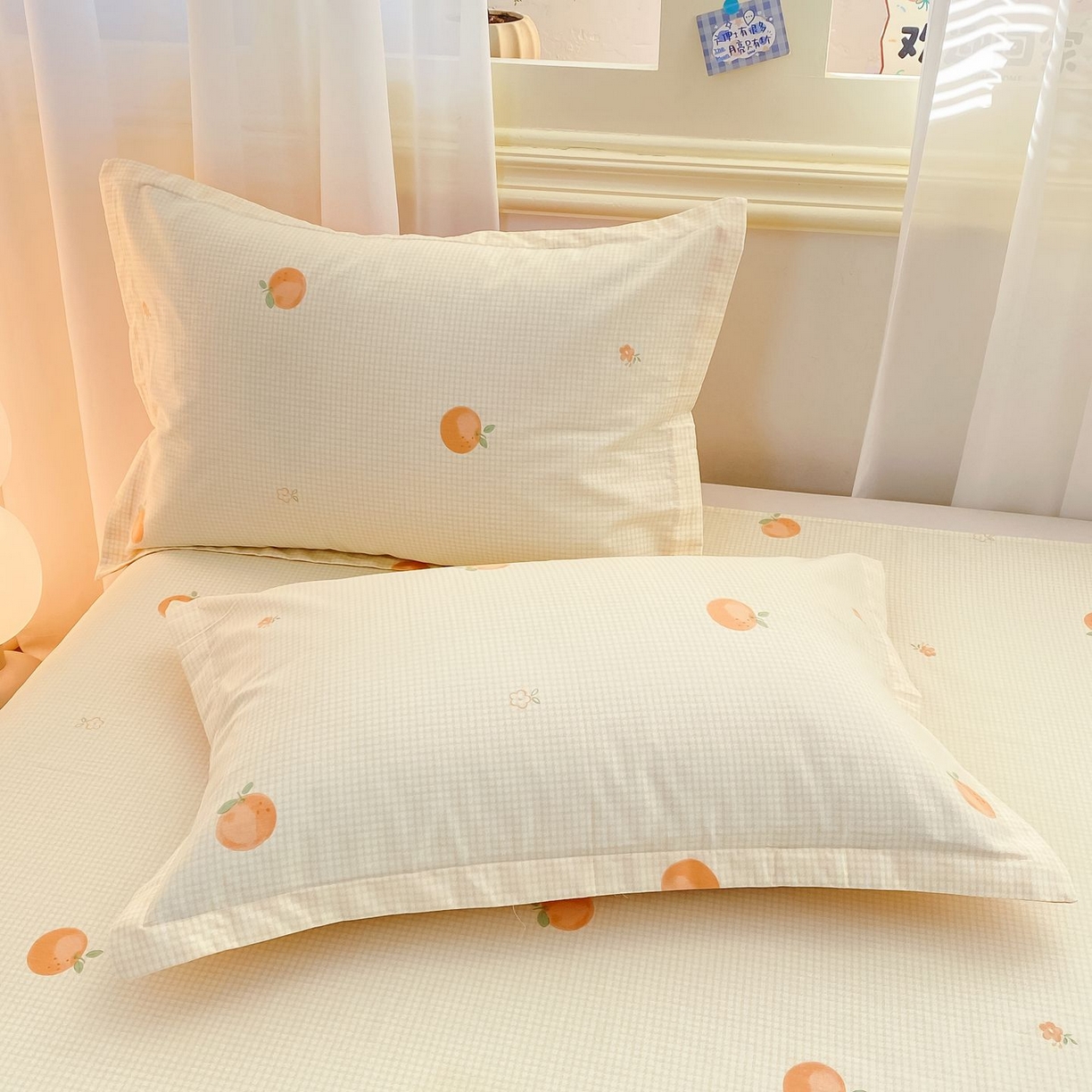 91家纺网 家纺一手货源 找家纺 女子家纺 2026新款全棉印花小清新系列-单床单 小橙橘