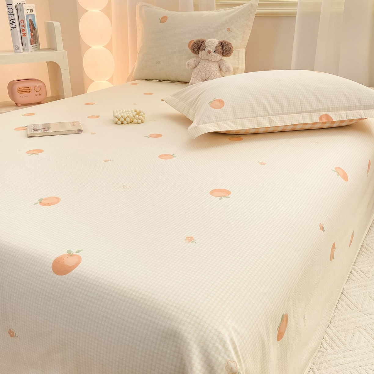 91家纺网 家纺一手货源 找家纺 女子家纺 2026新款全棉印花小清新系列-单床单 小橙橘