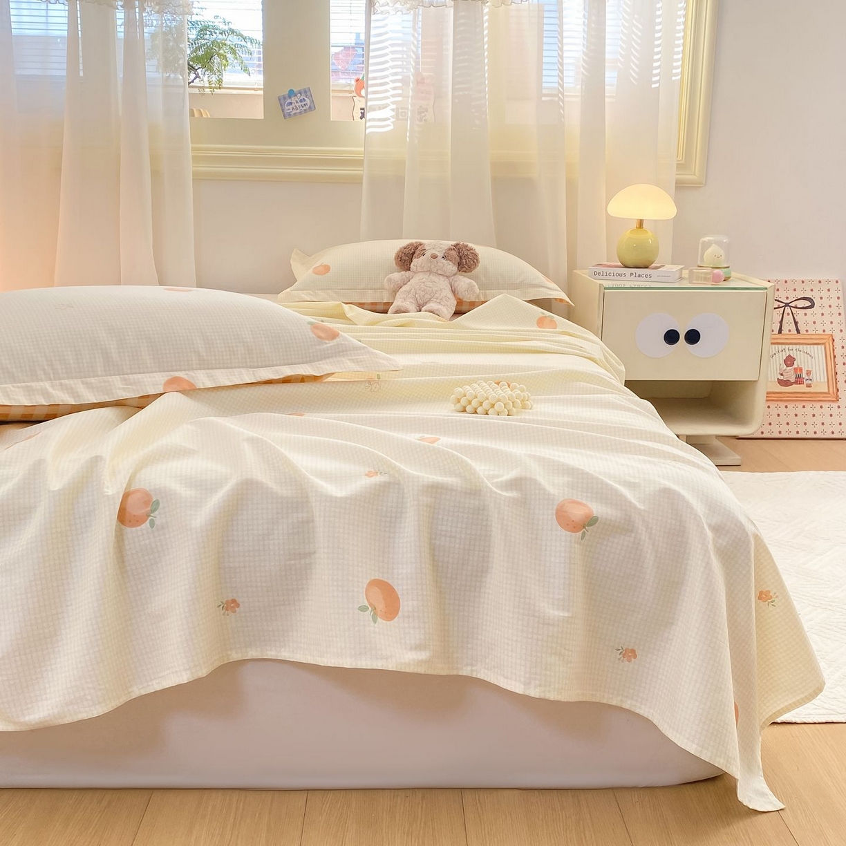 91家纺网 家纺一手货源 找家纺 女子家纺 2026新款全棉印花小清新系列-单床单 小橙橘