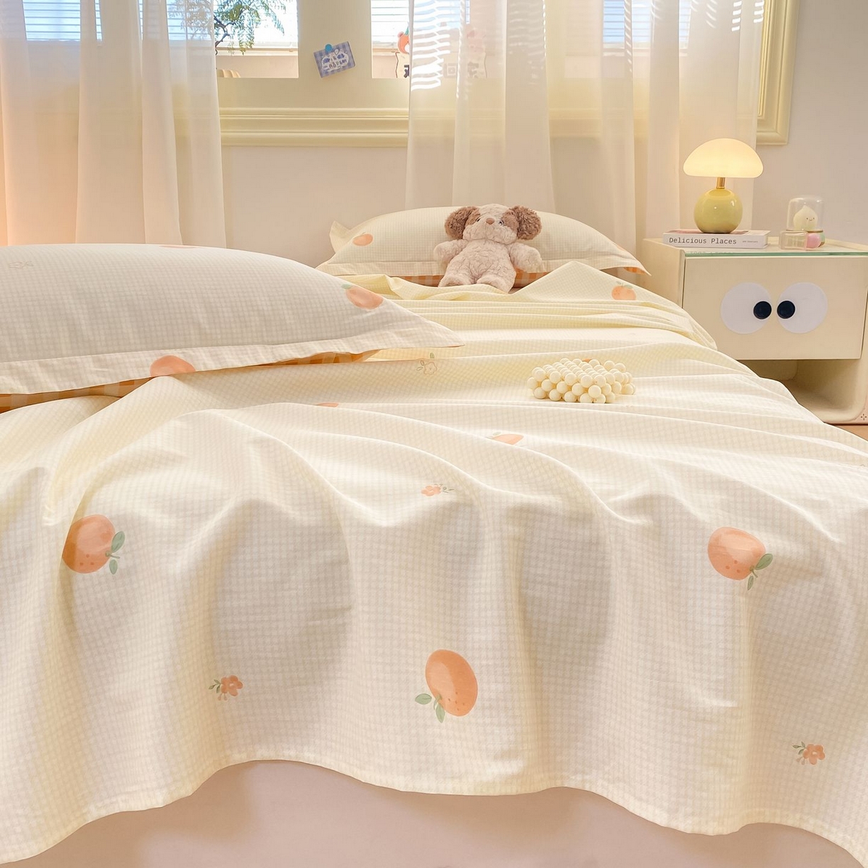 91家纺网 家纺一手货源 找家纺 女子家纺 2026新款全棉印花小清新系列-单床单 小橙橘