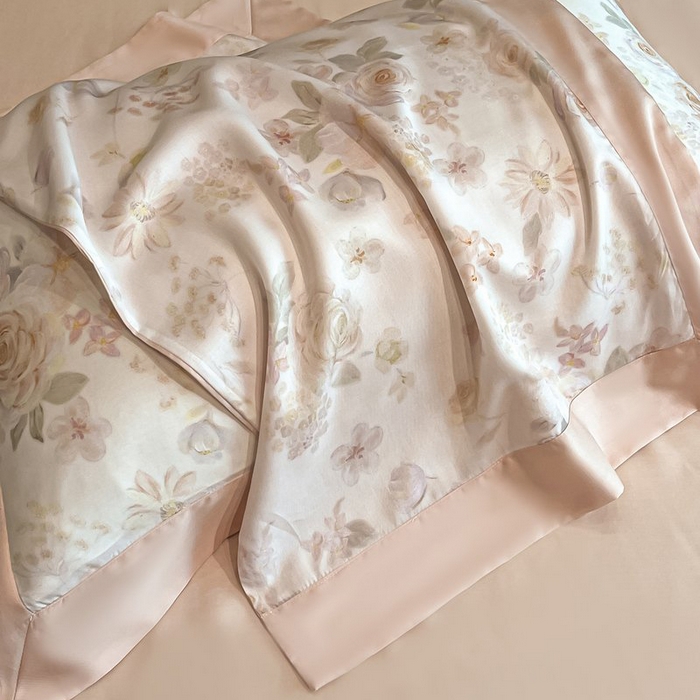 91家纺网 家纺一手货源 找家纺 慕晨 2026新款大宽边天丝莱赛尔数码印花夏被四件套高级简奢款丝滑丝绸直播热款 念池-粉