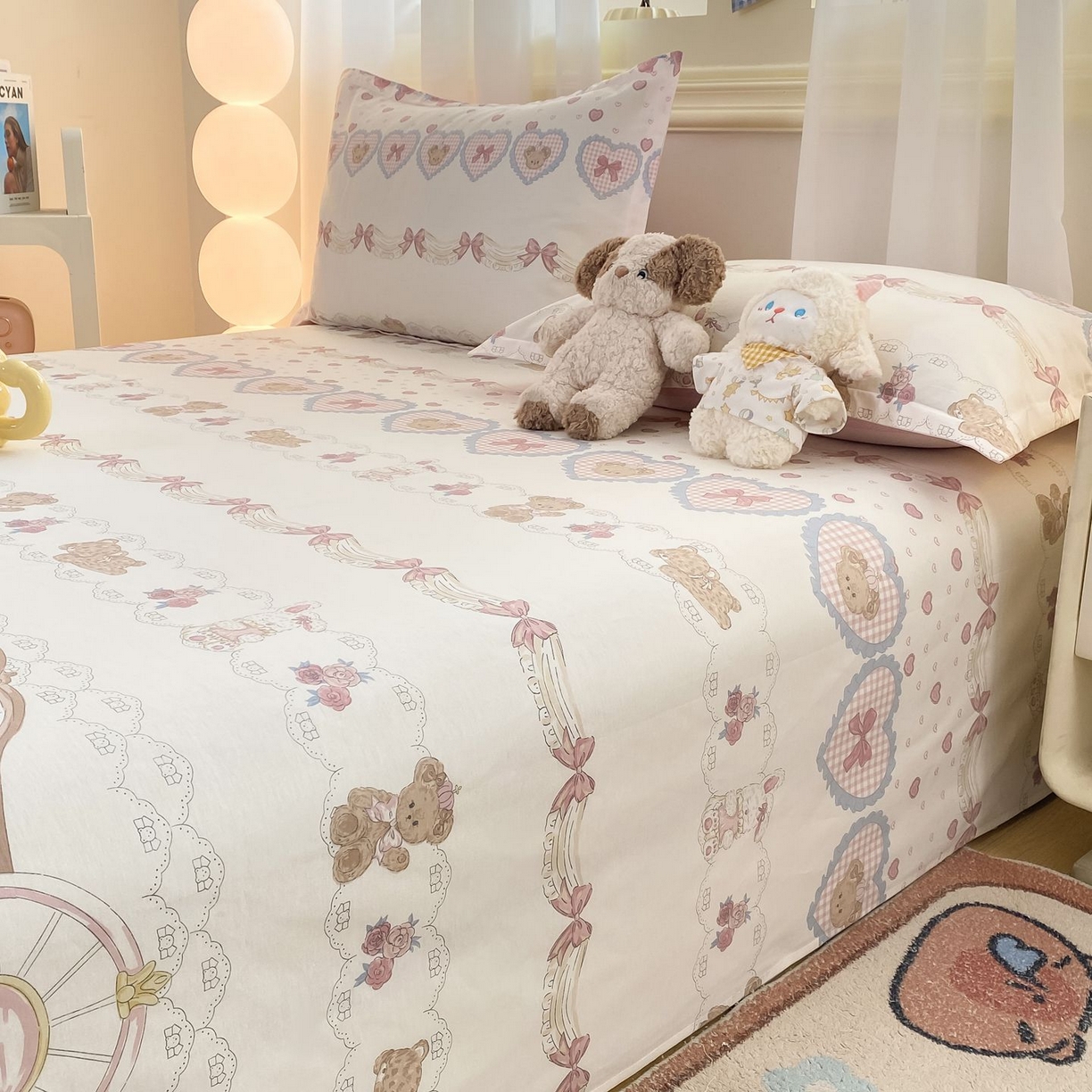 91家纺网 家纺一手货源 找家纺 女子家纺 2026新款全棉印花小清新系列-单床单 小熊安缦