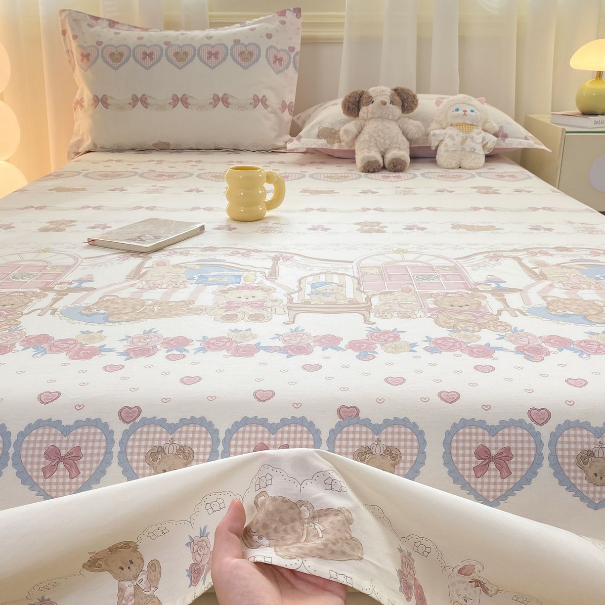 91家纺网 家纺一手货源 找家纺 女子家纺 2026新款全棉印花小清新系列-单床单 小熊安缦