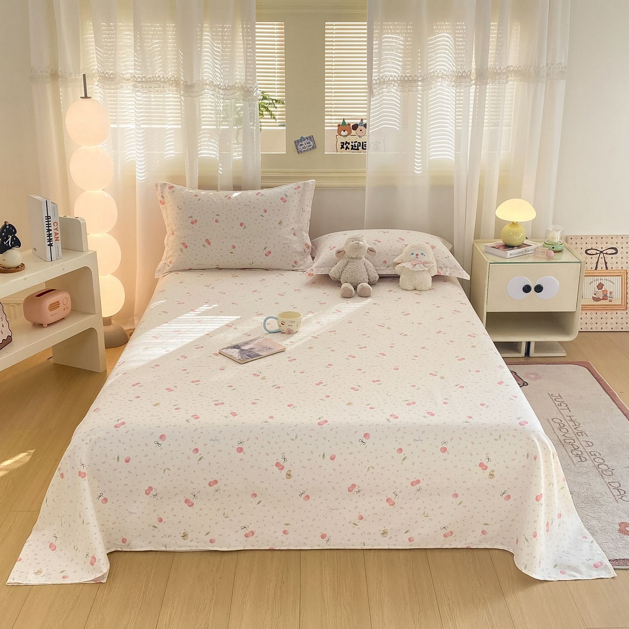 91家纺网 家纺一手货源 找家纺 女子家纺 2026新款全棉印花小清新系列-单床单 樱桃甜宠