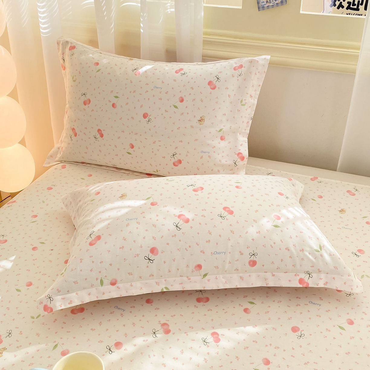 91家纺网 家纺一手货源 找家纺 女子家纺 2026新款全棉印花小清新系列-单床单 樱桃甜宠