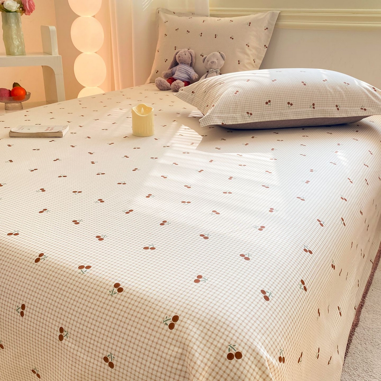 91家纺网 家纺一手货源 找家纺 女子家纺 2026新款全棉印花小清新系列-单床单 樱姿米