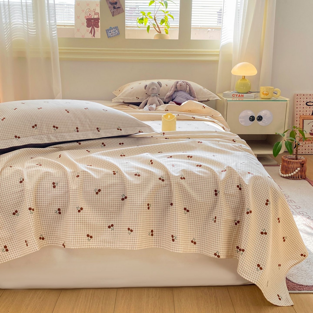 91家纺网 家纺一手货源 找家纺 女子家纺 2026新款全棉印花小清新系列-单床单 樱姿米