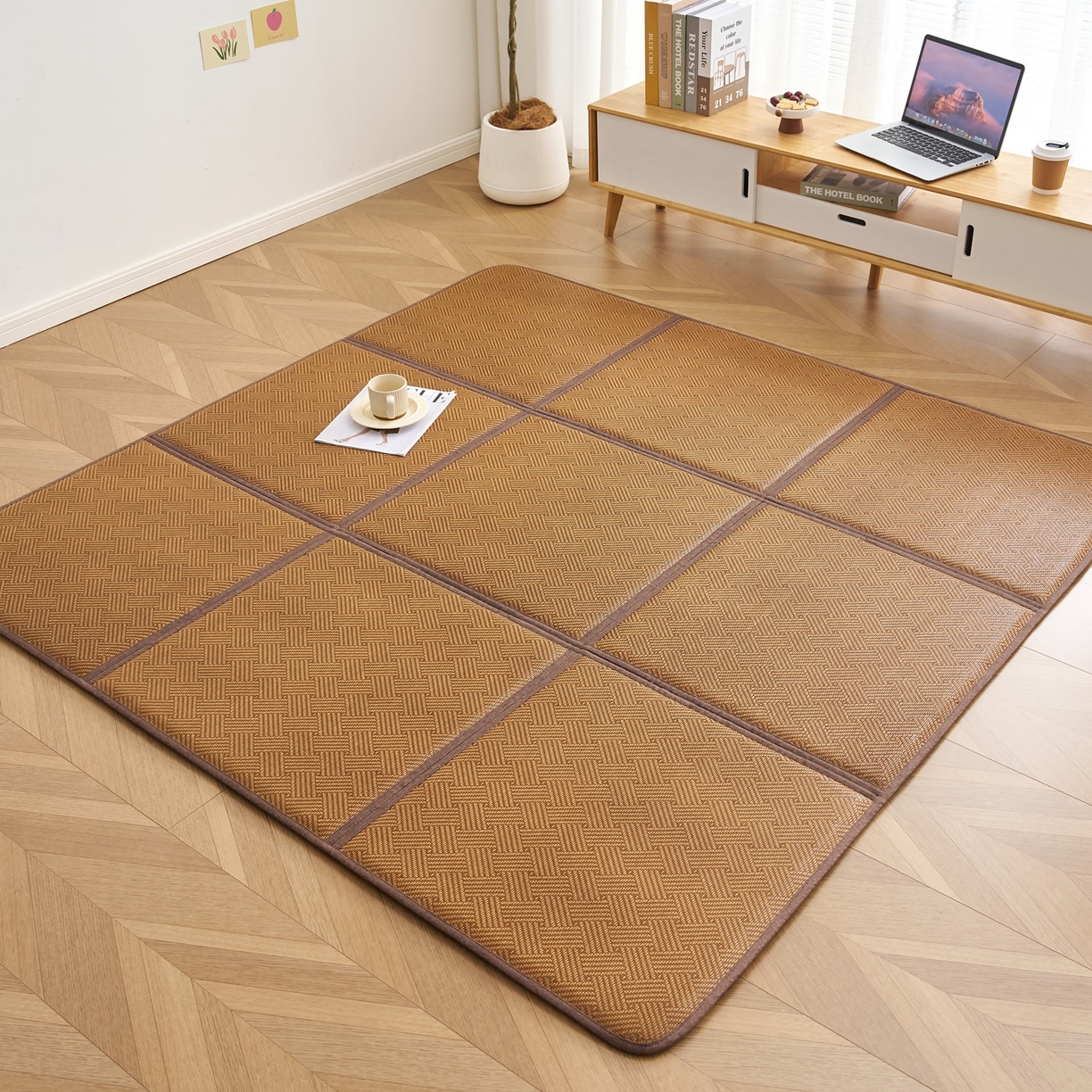 （总）鹿辉家居（原吉欧力） 2026新款多功能凉感冰藤床垫藤席地垫-九宫格