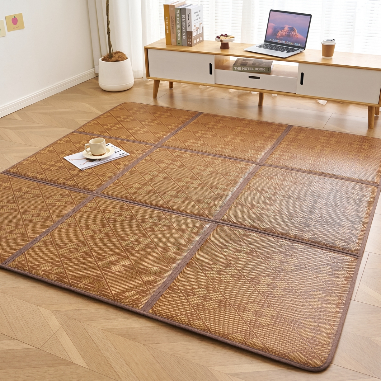 91家纺网 家纺一手货源 找家纺 （总）鹿辉家居（原吉欧力） 2026新款多功能凉感冰藤床垫藤席地垫-九宫格