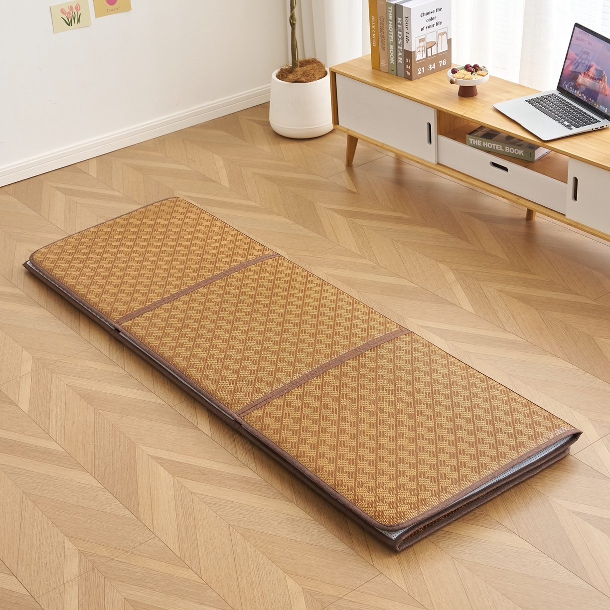 91家纺网 家纺一手货源 找家纺 鹿辉家居（原吉欧力） 2026新款多功能凉感冰藤床垫藤席地垫-九宫格 节节高