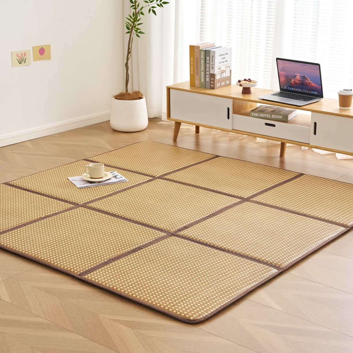 91家纺网 家纺一手货源 找家纺 鹿辉家居（原吉欧力） 2026新款多功能凉感冰藤床垫藤席地垫-九宫格 经典小方格