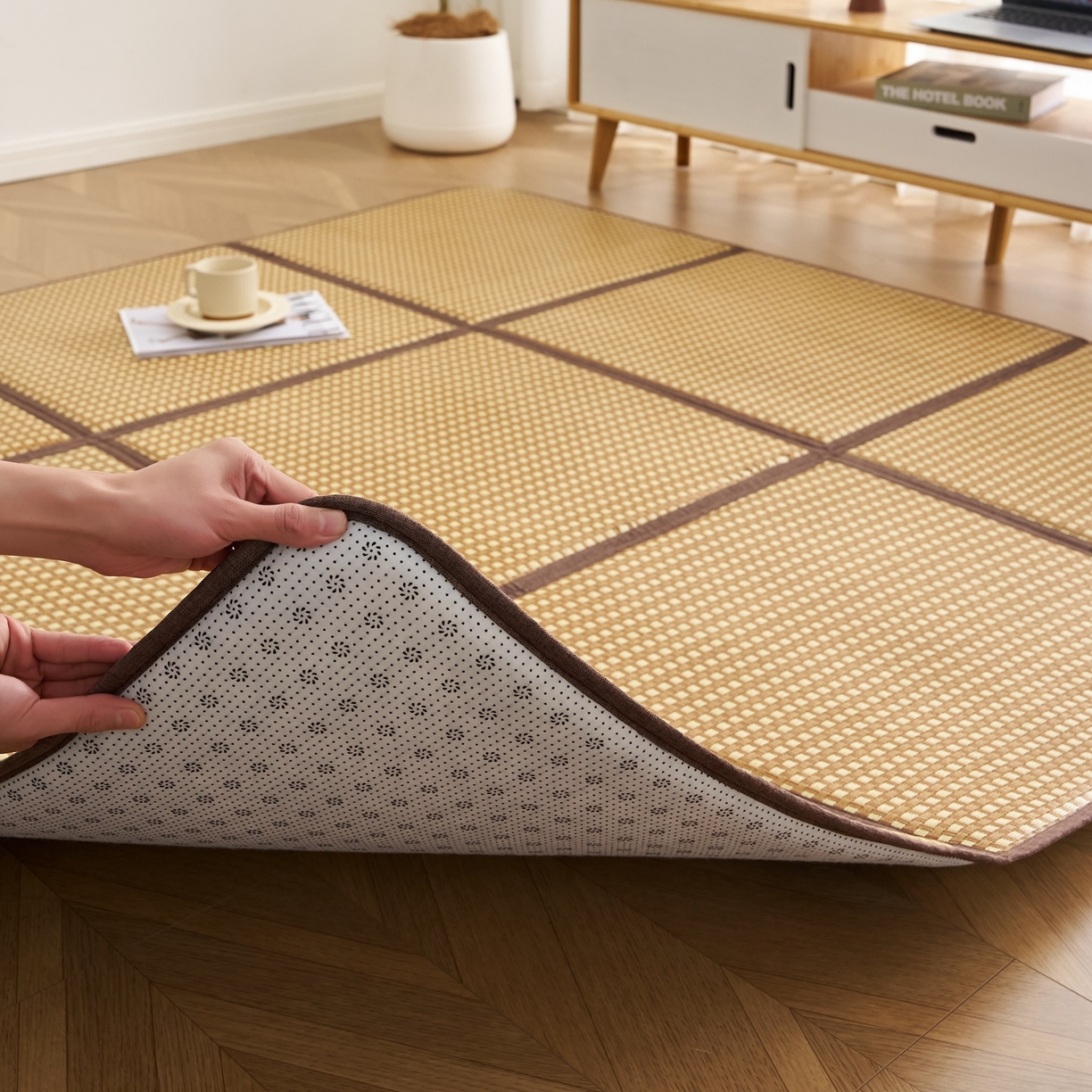 91家纺网 家纺一手货源 找家纺 鹿辉家居（原吉欧力） 2026新款多功能凉感冰藤床垫藤席地垫-九宫格 经典小方格