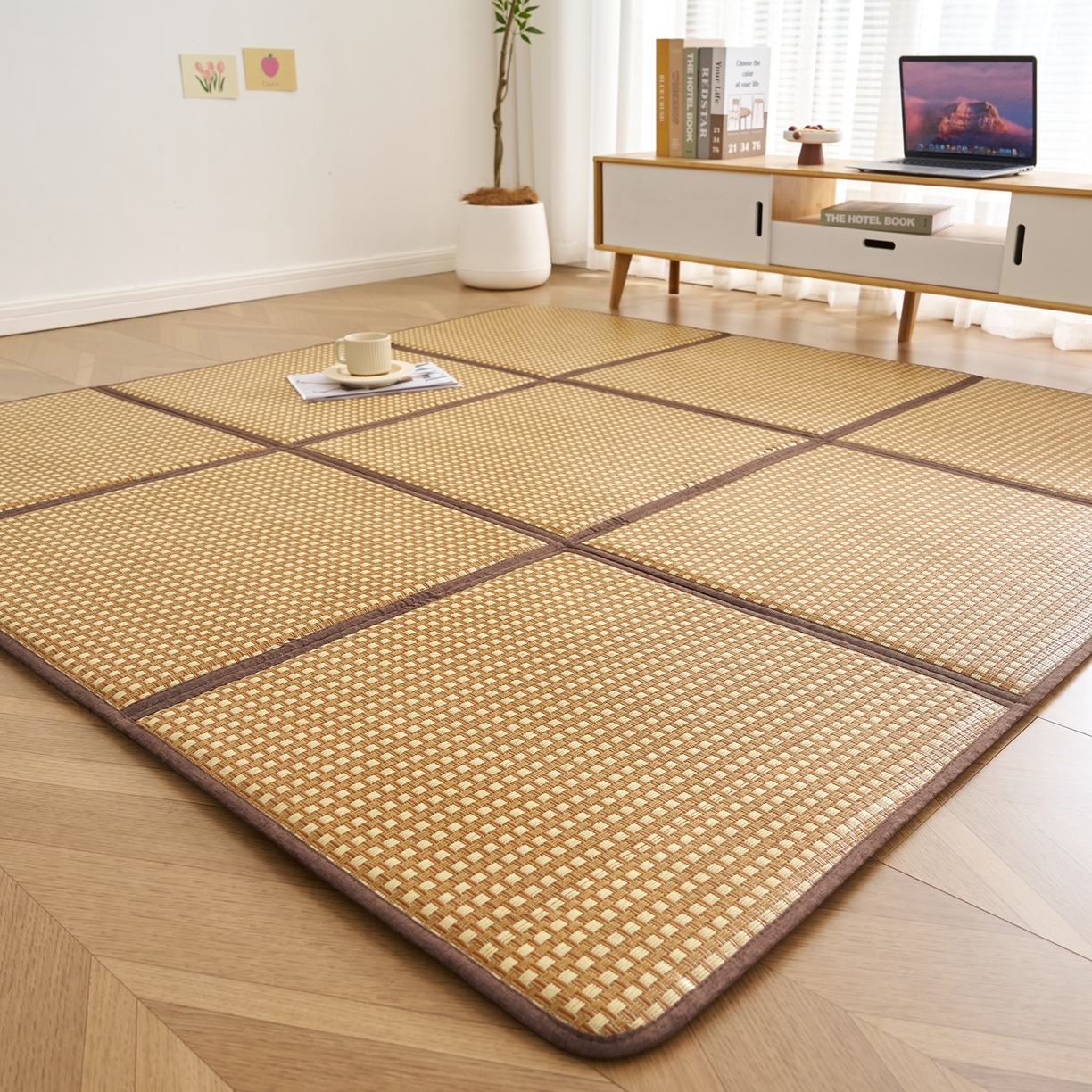 91家纺网 家纺一手货源 找家纺 鹿辉家居（原吉欧力） 2026新款多功能凉感冰藤床垫藤席地垫-九宫格 经典小方格