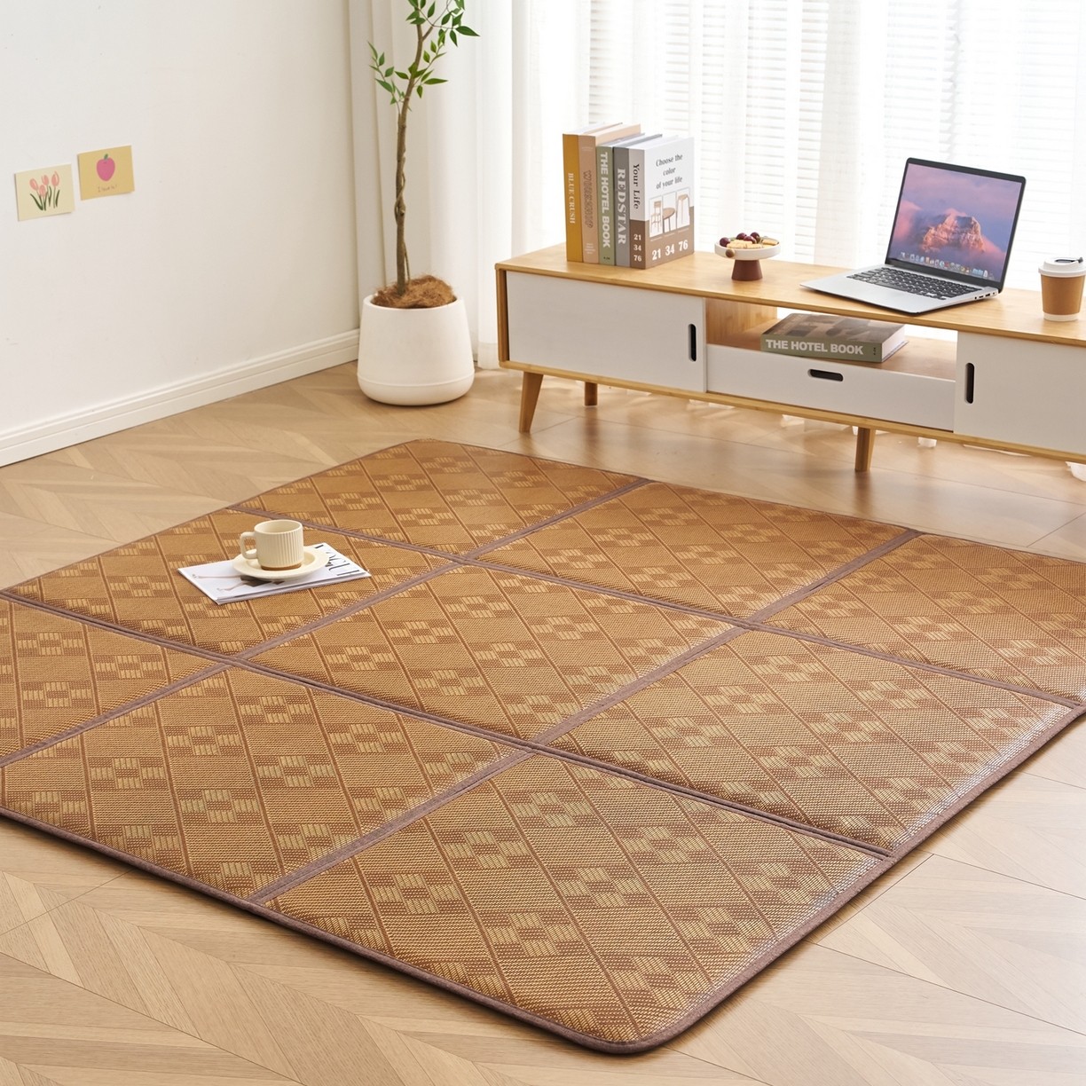 91家纺网 家纺一手货源 找家纺 鹿辉家居（原吉欧力） 2026新款多功能凉感冰藤床垫藤席地垫-九宫格 九宫格