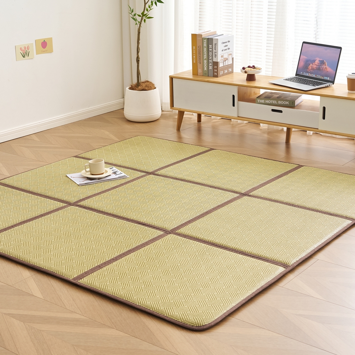 91家纺网 家纺一手货源 找家纺 鹿辉家居（原吉欧力） 2026新款多功能凉感冰藤床垫藤席地垫-九宫格 饼干花绿