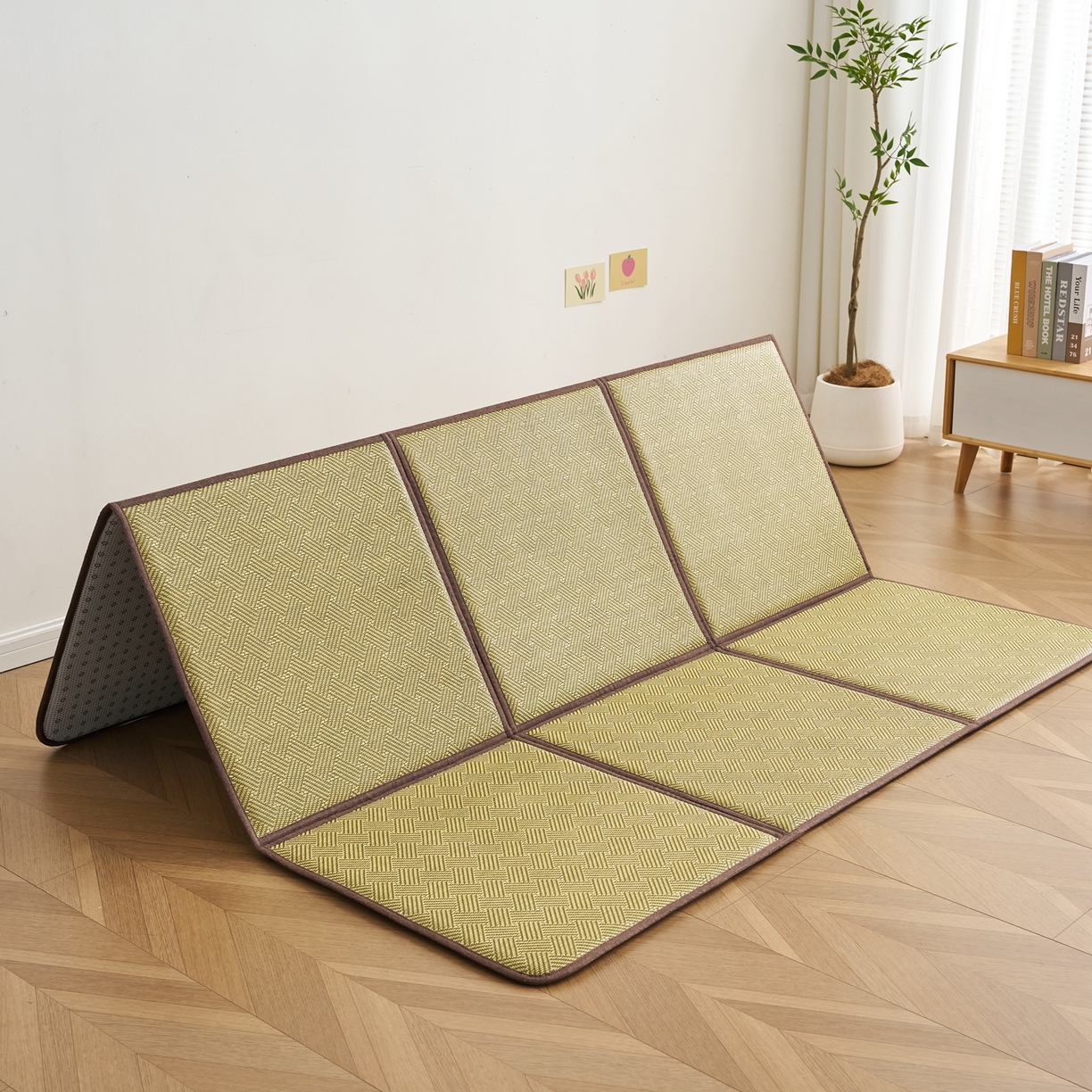 91家纺网 家纺一手货源 找家纺 鹿辉家居（原吉欧力） 2026新款多功能凉感冰藤床垫藤席地垫-九宫格 饼干花绿