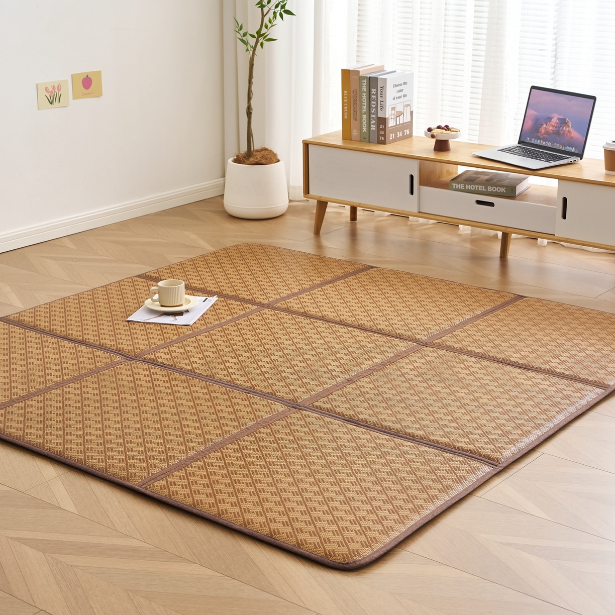 91家纺网 家纺一手货源 找家纺 鹿辉家居（原吉欧力） 2026新款多功能凉感冰藤床垫藤席地垫-九宫格 节节高