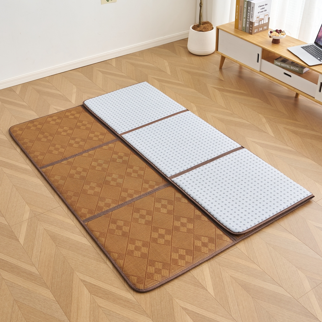 91家纺网 家纺一手货源 找家纺 鹿辉家居（原吉欧力） 2026新款多功能凉感冰藤床垫藤席地垫-九宫格 九宫格