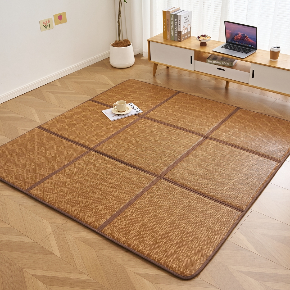 鹿辉家居（原吉欧力） 2026新款多功能凉感冰藤床垫藤席地垫-九宫格 经典回纹