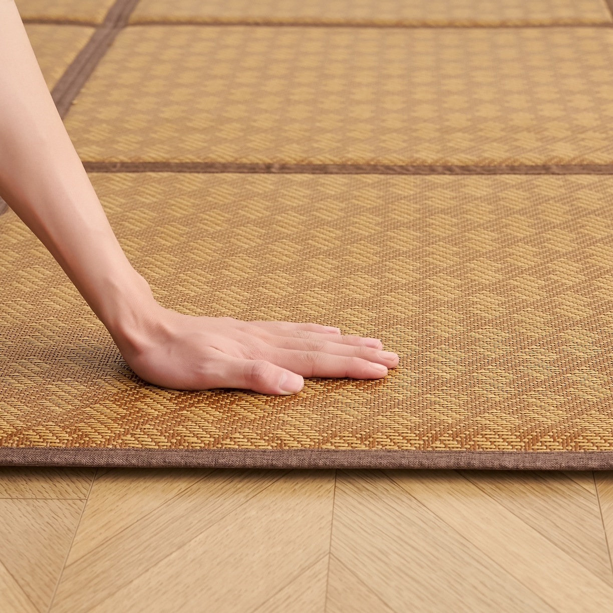 91家纺网 家纺一手货源 找家纺 鹿辉家居（原吉欧力） 2026新款多功能凉感冰藤床垫藤席地垫-九宫格 节节高