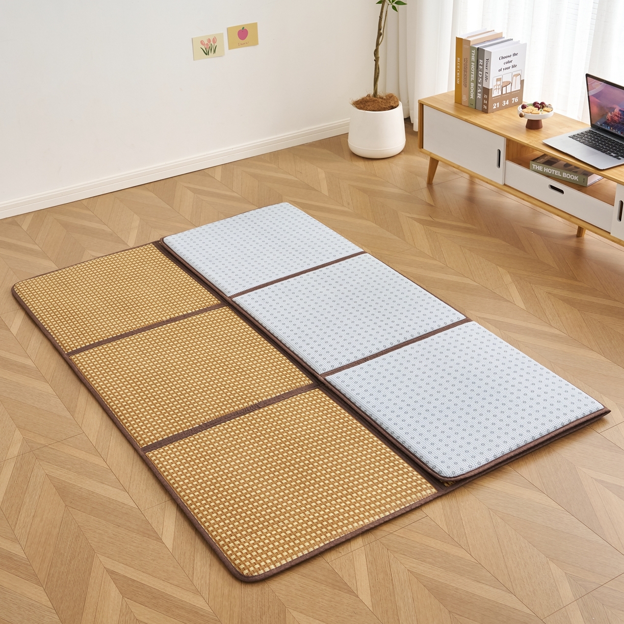 91家纺网 家纺一手货源 找家纺 鹿辉家居（原吉欧力） 2026新款多功能凉感冰藤床垫藤席地垫-九宫格 经典小方格