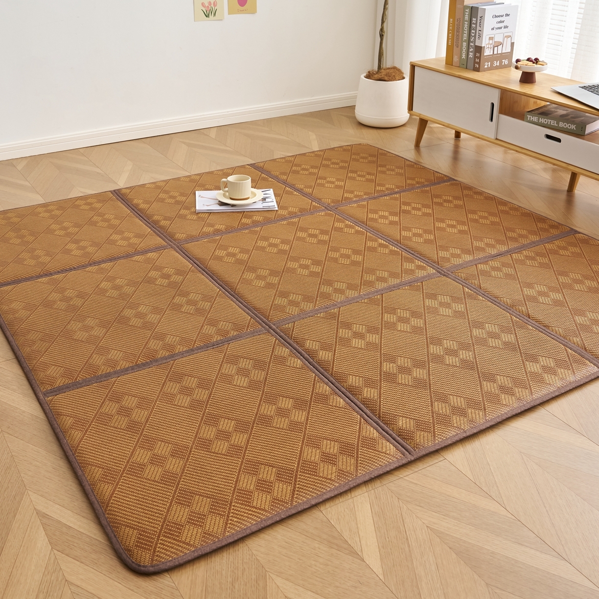 91家纺网 家纺一手货源 找家纺 鹿辉家居（原吉欧力） 2026新款多功能凉感冰藤床垫藤席地垫-九宫格 九宫格